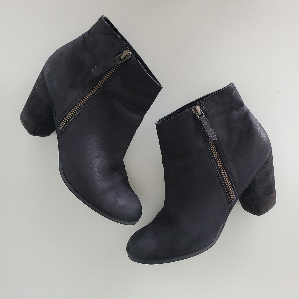 Bp 7.5 Trolley Heeled Ankle Booties Black Suede Leather Heels Nordstrom Boots